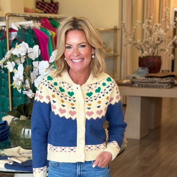 Callahan Sweaters - Women's Blue and Cream Heart Pattern Sweater